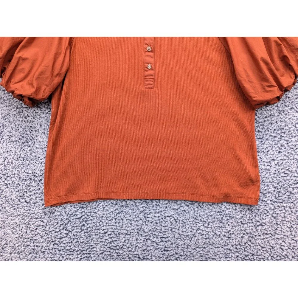Old Navy Rust Orange Puff Sleeve Henley Top